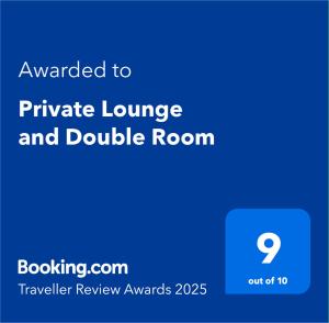 Certifikát, hodnocení, plakát nebo jiný dokument vystavený v ubytování Private Lounge and Double Room