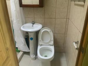 a small bathroom with a toilet and a sink at Pinky s Place Alajuela City Airport Costa Rica in Alajuela City +16 photos