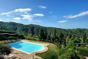 a swimming pool in a yard with a mountain at Villa Chelucci - Gualdo in Massarosa