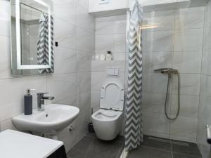 a bathroom with a toilet and a sink and a shower at Apartman Ruzica in Trebinje