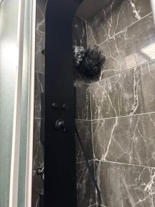 bagno con doccia e porta nera di Love&love room a Les Clayes-sous-Bois