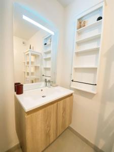 スノンにあるAppartement Sierra - Tram A - Free Parking - Free WIFIの洗面台と鏡のあるバスルーム +28枚の写真