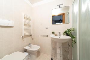 a bathroom with a sink and a toilet and a mirror at Martesana Terrace Flat with garage - Ospedale San Raffaele in Vimodrone