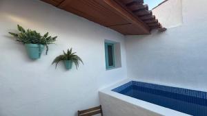two potted plants on the side of a building at Pias Baixinho DiscoverAlentejo in Pias