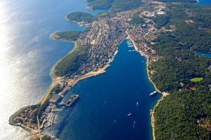 een luchtfoto van een eiland in het water bij Apartment Giuseppe in Mali Lošinj
