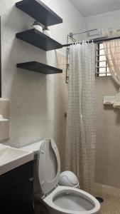 a bathroom with a toilet and a shower at Casa San Isidro in Valladolid