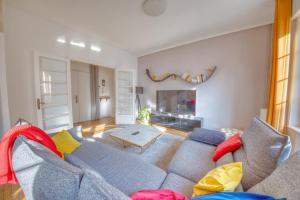 ein Wohnzimmer mit Sofa und Kamin in der Unterkunft Excellence - 4 bedrooms in Reims