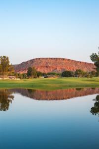a view of a golf course with a pond at Villa #01 at Bloomington Country Club condo in St. George