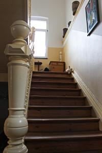 eine Treppe in einem Haus mit einer weißen Treppe in der Unterkunft Villa Anneliese in Weimar