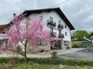 a building with a flowering tree in front of it at Aberasturi in Gautegiz Arteaga