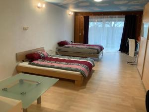 a room with two beds and a table in it at Ferienhaus Brenda in Schillingsfürst