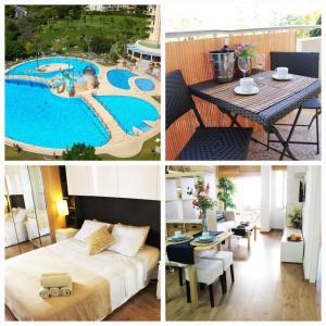 kolaż zdjęć pokoju hotelowego z basenem w obiekcie Jupiter Sea Horse Vacations w mieście Benalmádena
