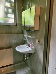 un baño con lavabo y espejo en Zentrale gemütliche Wohnung Nähe Bahnhof, en Schwäbisch Hall