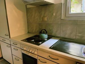 y cocina con hervidor de té verde y fogones. en Zentrale gemütliche Wohnung Nähe Bahnhof, en Schwäbisch Hall 9 fotos más
