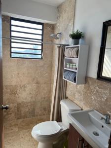 a bathroom with a toilet and a sink at Vacation Rental Arecibo PR in Arecibo