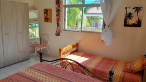 a bedroom with two beds and a window at T2 Bas de villa Les Hibiscus in Sainte-Anne