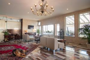 a large living room with a dog laying on the floor at Fantinello Hotel in Caorle