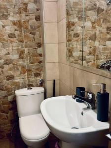a bathroom with a white toilet and a sink at Villa Athina 2 in Serres +22 photos