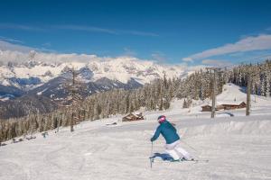 a person is skiing down a snow covered slope at Zeffereralm in Forstau