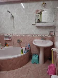 a bathroom with a sink and a bath tub and a sink at Lovely two bedrooms apartment in Asyut city in Asyut +21 photos