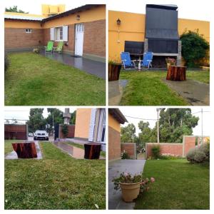 four pictures of a yard with a table and chairs at Mar y Flor in Balneario El Condor