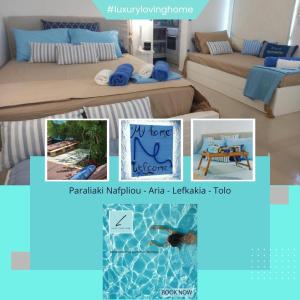a collage of pictures of a room with a bed at Luxury loving home in Tolo