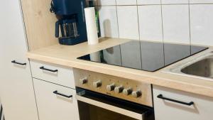 a kitchen with a stove and a sink at CK Apartment in Oberhofen am Irrsee