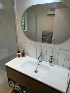 a bathroom with a sink and a mirror at Esplanade Stay in Kaikoura +25 photos