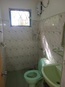 a bathroom with a green toilet and a sink at Rock View Holiday Bungalow in Matale +44 photos