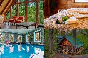 a collage of pictures of a house with a swimming pool at Mountain Majesty By Ghosal Luxury Lodging in Gatlinburg