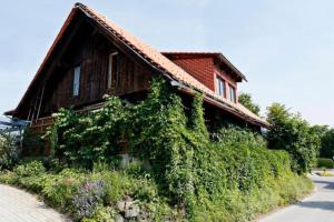 a house covered in ivy next to a street at Urlaubsapartment am Silbersee in Villach