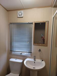 Un baño con inodoro, lavabo y ventana. en Gateway to Cornwall, en St Austell 8 fotos más