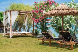 two chairs and a gazebo in the grass at Mare nostrum - Alykes Zakynthou in Alykes