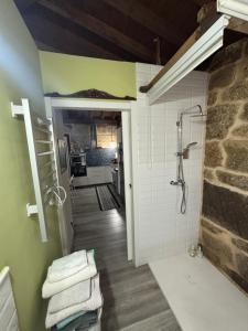 a bathroom with a walk in shower and a walk in shower at Casa Escuela Trasmiras in Trasmiras +62 photos