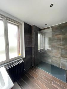 a bathroom with a shower and a window at Lysgaard Cosy Cottage in La Bresse +9 photos