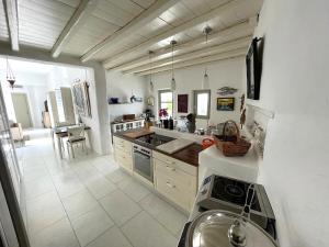 a large kitchen with a sink and a dishwasher at Villa Mikro Chorio in Kóstos
