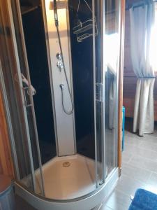 a shower with a glass door in a bathroom at Marie-Claire la grillade in Briare +53 photos
