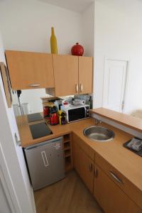a small kitchen with a sink and a microwave at Cosy Cocoon Place Massena in Nice +46 photos