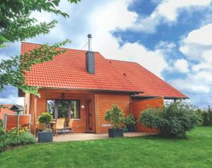 a wooden house with an orange roof at Schmuckstück in Hasselfelde