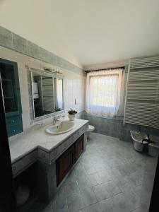 a bathroom with a sink and a mirror at Casa vacanze Pierangela in Susegana +22 photos