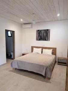 a bedroom with a bed and a painting on the wall at Villa Rosso in Cap Skirring +41 photos
