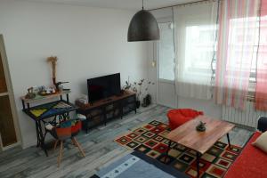 a living room with a table and a tv at Nensica in Vukovar