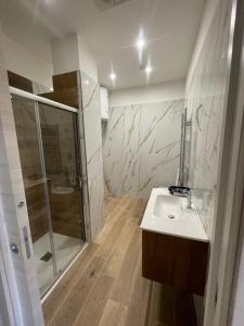 a bathroom with a shower and a white sink at Appartamento Smart in Frattamaggiore