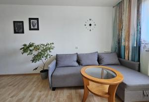 a living room with a couch and a table at Apartament WELES in Bolesławiec