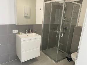 コブレンツにあるKoblenzer Naturhaus & Apartmentsのバスルーム(シャワー、洗面台、トイレ付) +74枚の写真