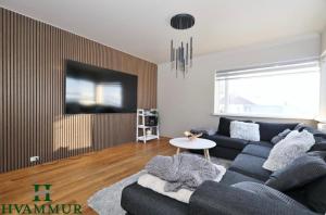 胡萨维克Álfhóll 4 house in Húsavík with oceanview的带沙发和电视的客厅