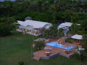 an aerial view of a resort with a swimming pool at Paradis Sur Terre Ocean View Fiji Villa for 12 with 2 Private Pools in Lauwaki
