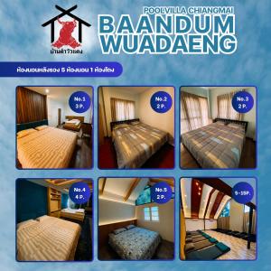 un collage di quattro foto di una camera da letto di พูลวิลล่าเชียงใหม่ บ้านดำวัวแดง a Ban Mae Pha Haen