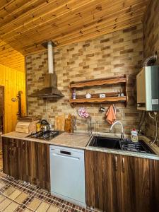 a kitchen with a sink and a stove at Gomi Riverside in Gomi +22 photos
