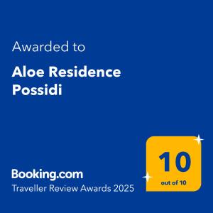 Certifikát, hodnocení, plakát nebo jiný dokument vystavený v ubytování Aloe Residence Possidi